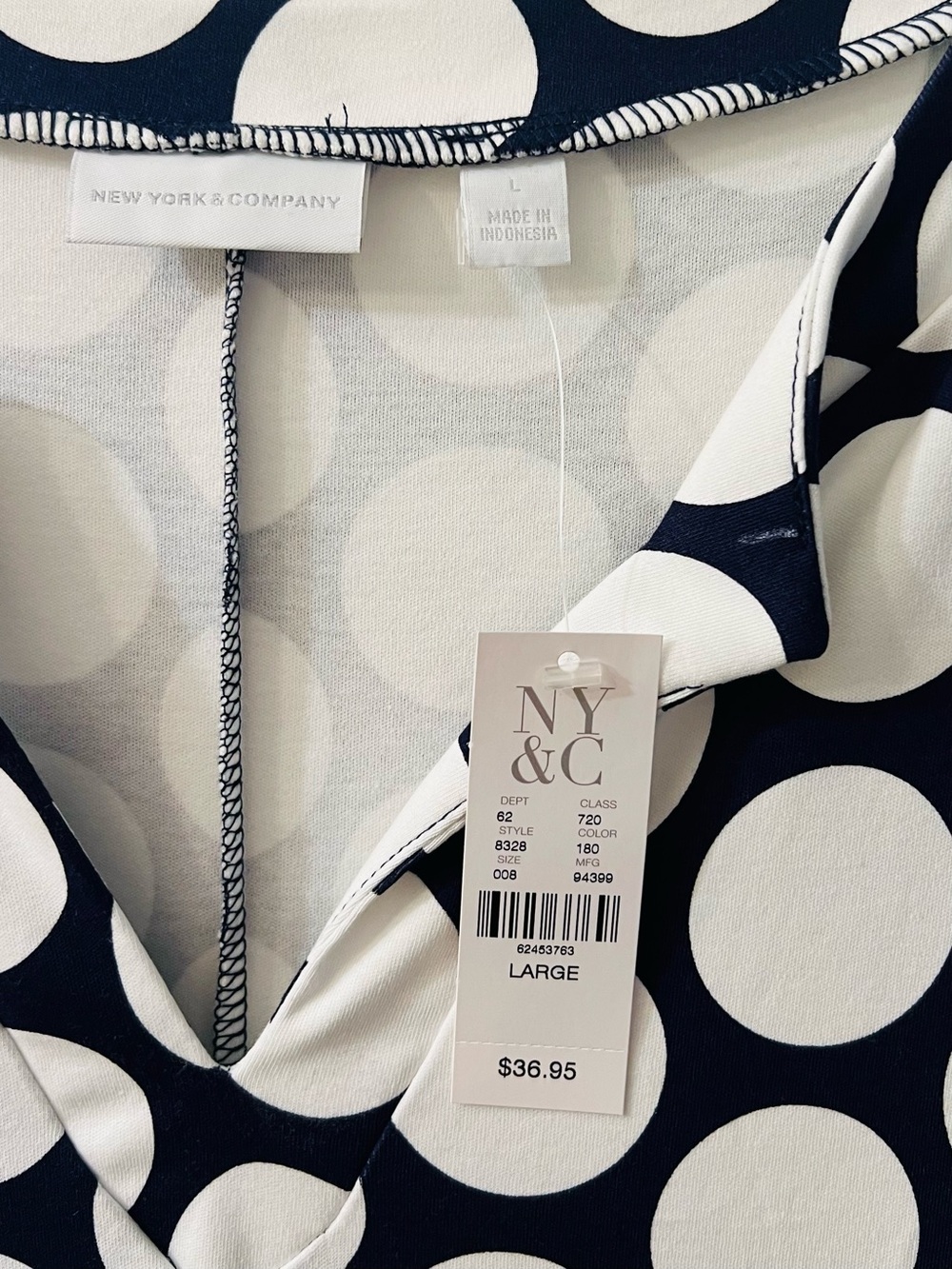 New York & Company Navy and White Polka Dot Top